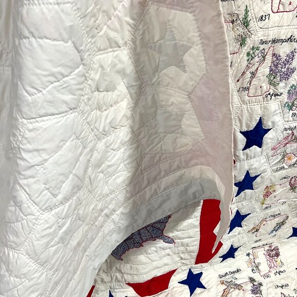 Rare 70s Hand Stitched Heirloom State Flowers Birds Statehood Patchwork Quilt - Picture 10 of 10